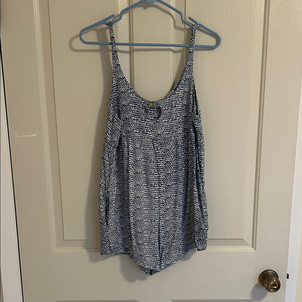 Blue and White Patterned Beach Coverup Romper
